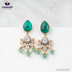 Suman's Victorian Green Hangings: Handcrafted Indian Jewellery with Pure Gold Plating