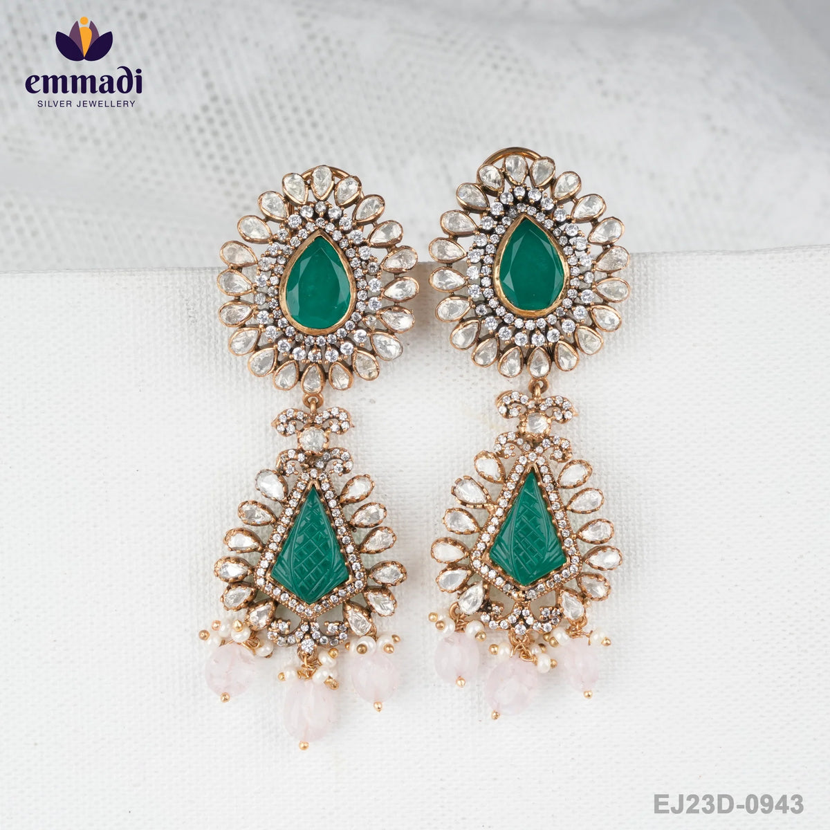 Suman's Victorian Green Hangings: Handcrafted Indian Jewellery with Pure Gold Plating