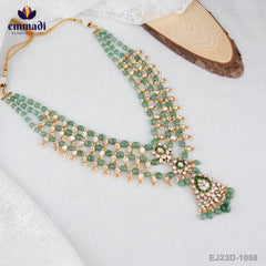 Radhika's Enchanting Moissanite Green Long Necklace - Handcrafted with Pure Gold Plating