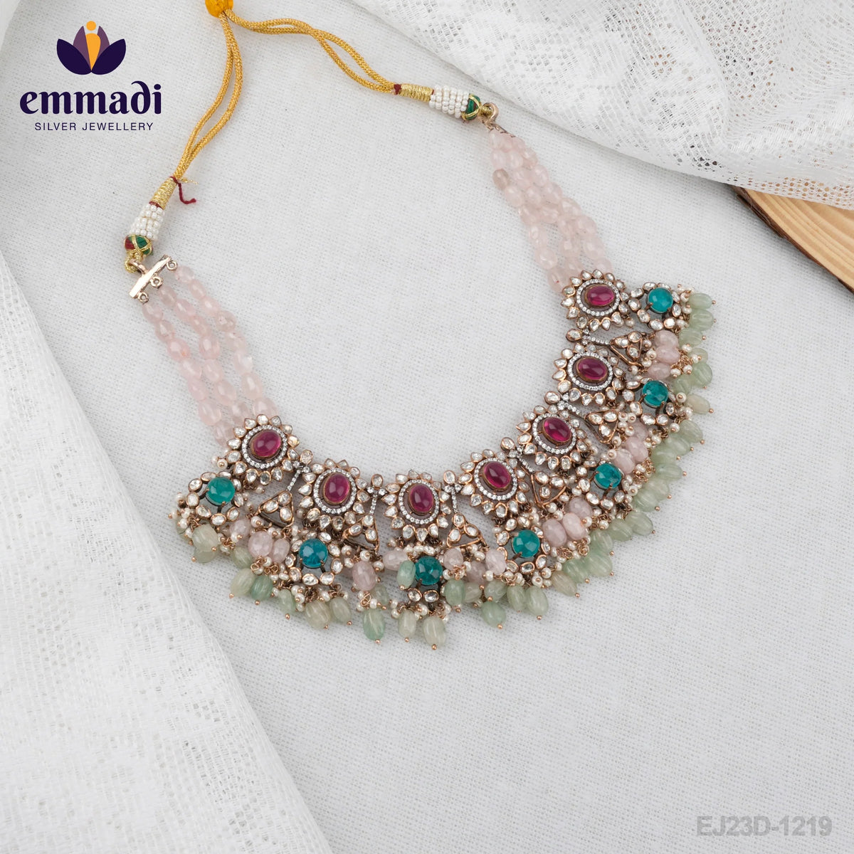 Sonia's Ethnic Jewellery Collection: Two Colour Stones Multi Necklace with Pure Gold Plating and 92.5 Silver