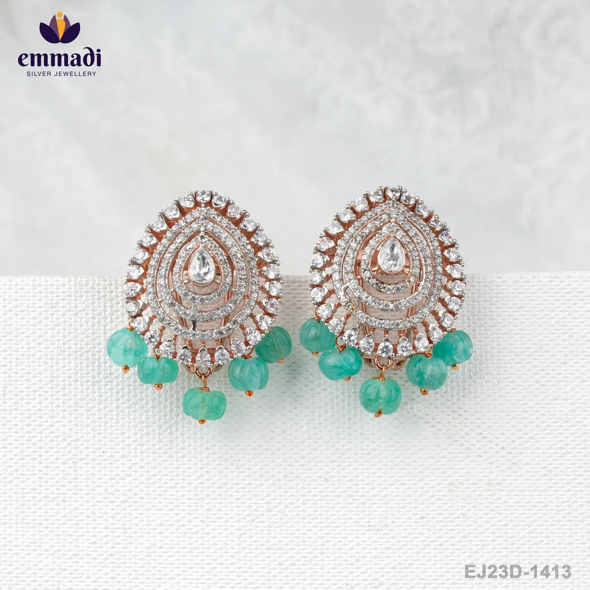 Sahana's Jewels: Handcrafted Indian White Ear Tops/Studs with Two Colour Stones