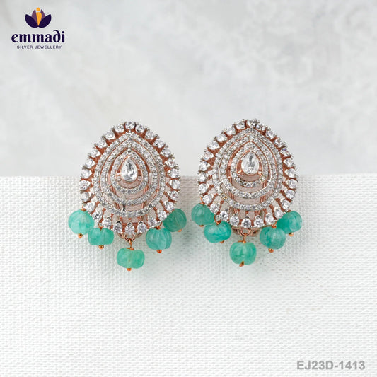 Sahana's Jewels: Handcrafted Indian White Ear Tops/Studs with Two Colour Stones