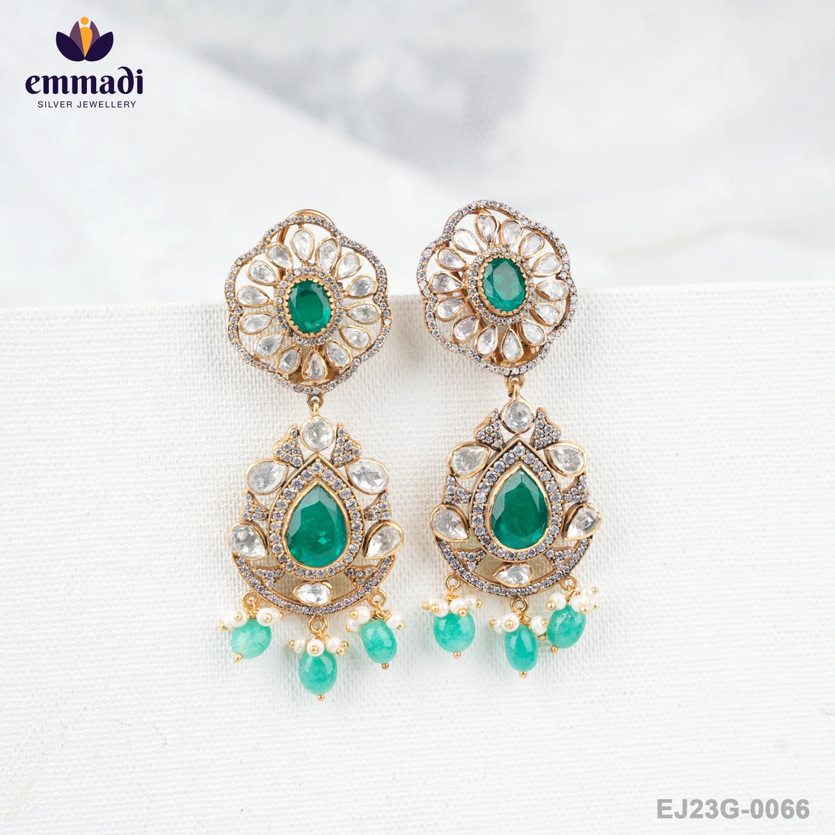 Suman's Victorian Green Hangings: Handcrafted Indian Jewellery with Pure Gold Plating