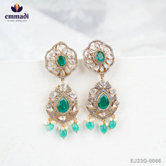 Suman's Victorian Green Hangings: Handcrafted Indian Jewellery with Pure Gold Plating