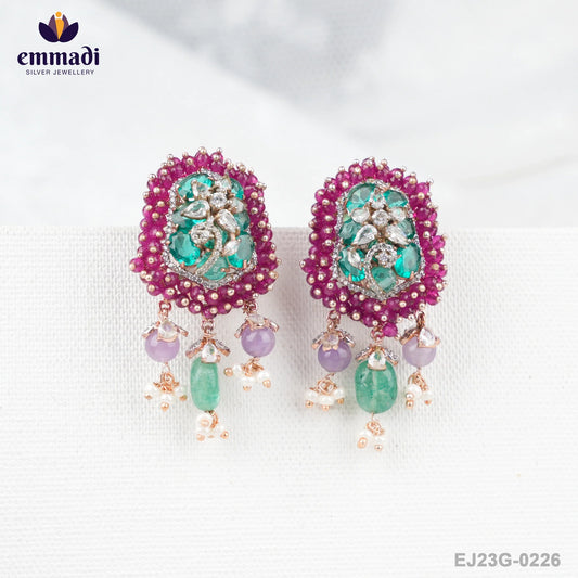 Kavya's Ethnic Jewellery Collection: Two Colour Stones Multi Ear Tops/Studs