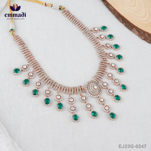 Maya's Two Colour Stones Green Necklace: Handcrafted Indian Jewellery