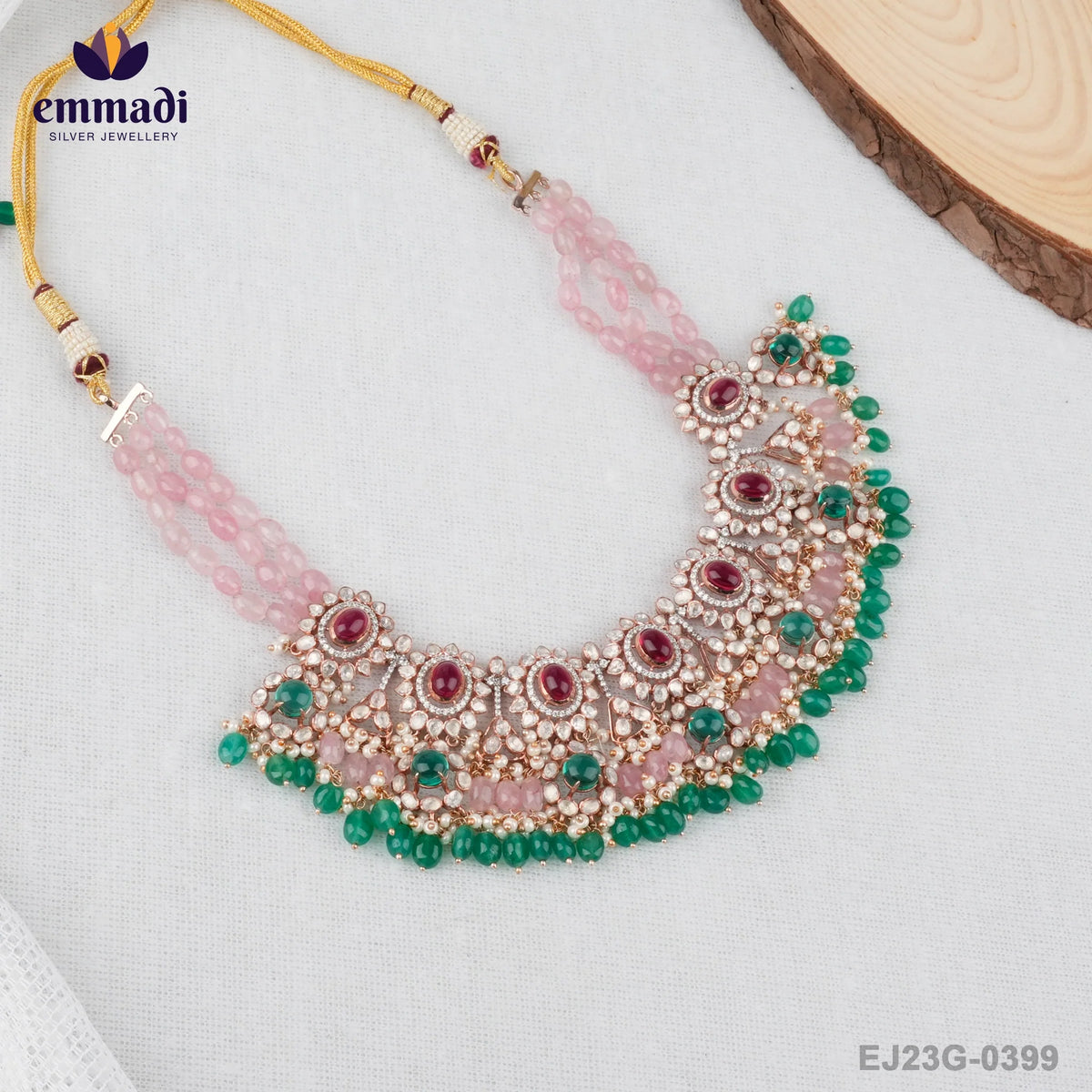 Sonia's Ethnic Jewellery Collection: Two Colour Stones Multi Necklace with Pure Gold Plating and 92.5 Silver