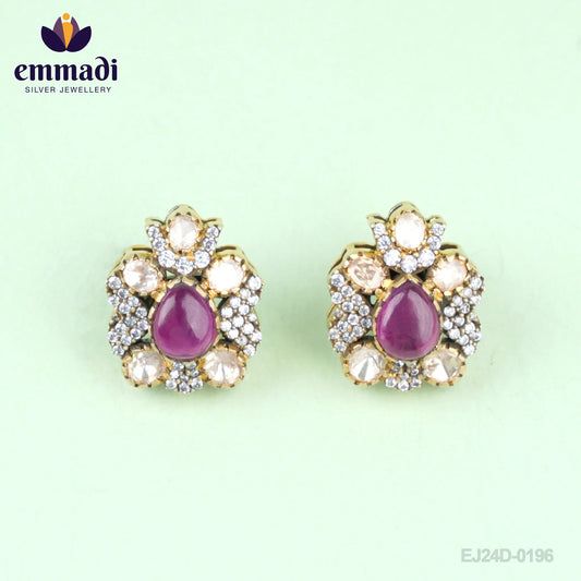 Alaknanda Sanskriti: Handcrafted Gold-Plated Silver Ear Tops/Studs by Emmadi Jewellers