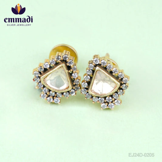 Alambusha Sanskriti: Handcrafted Gold-Plated Silver Ear Tops/Studs by Emmadi Jewellers