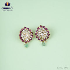 Anamika Samskruti Handcrafted Ear Tops/Studs: Exquisite handcrafted ear tops/studs made with 92.5 silver and pure gold plating by Emmadi Jewellers, featuring stunning moissanite pink gemstones.