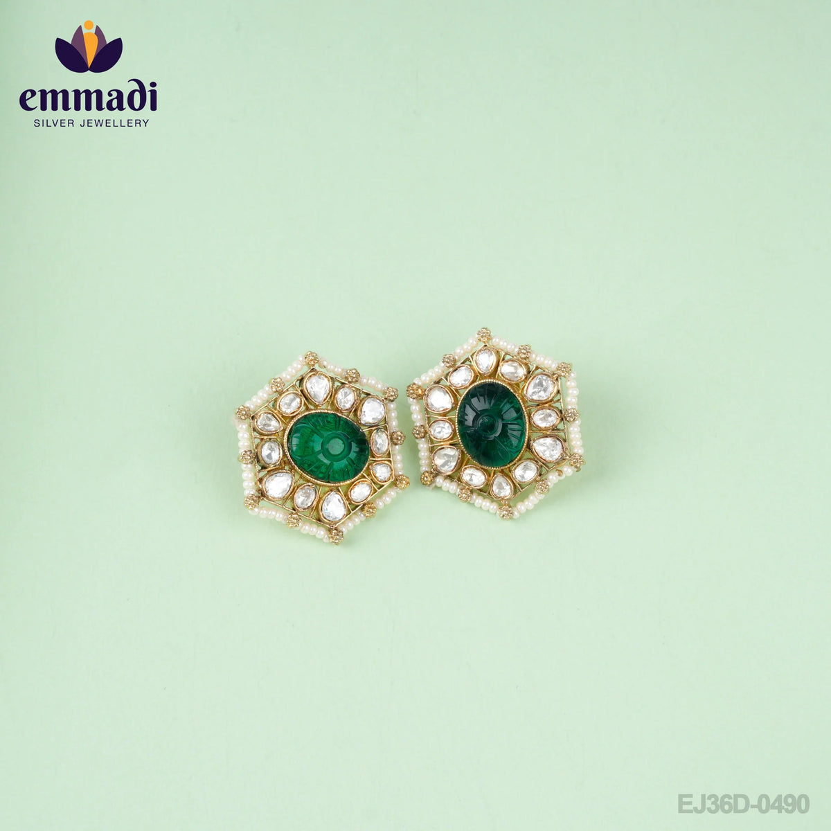 Arja Handcrafted Gold Plated Silver Ear Tops/Studs with Moissanite