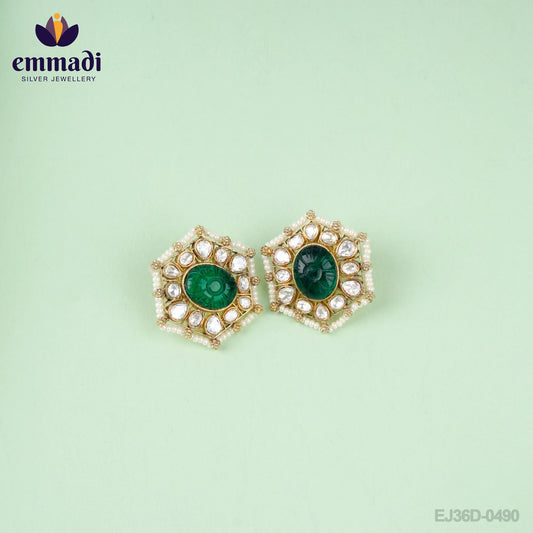 Arja Handcrafted Gold Plated Silver Ear Tops/Studs with Moissanite