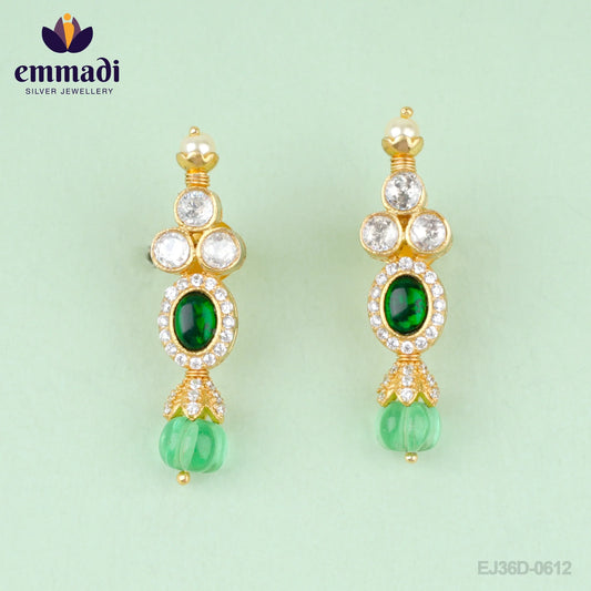 Alia Sanskriti: Handcrafted Gold Plated Silver Ear Tops/Studs - Victorian Green