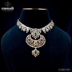 Rajkumari Jewellery: CZ Green Necklace Handcrafted with Pure Gold Plating Pure 92.5 Silver