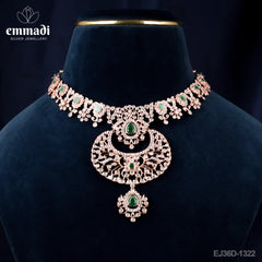 Jhansi Ki Rani CZ Green Necklace - Handcrafted Indian Jewellery