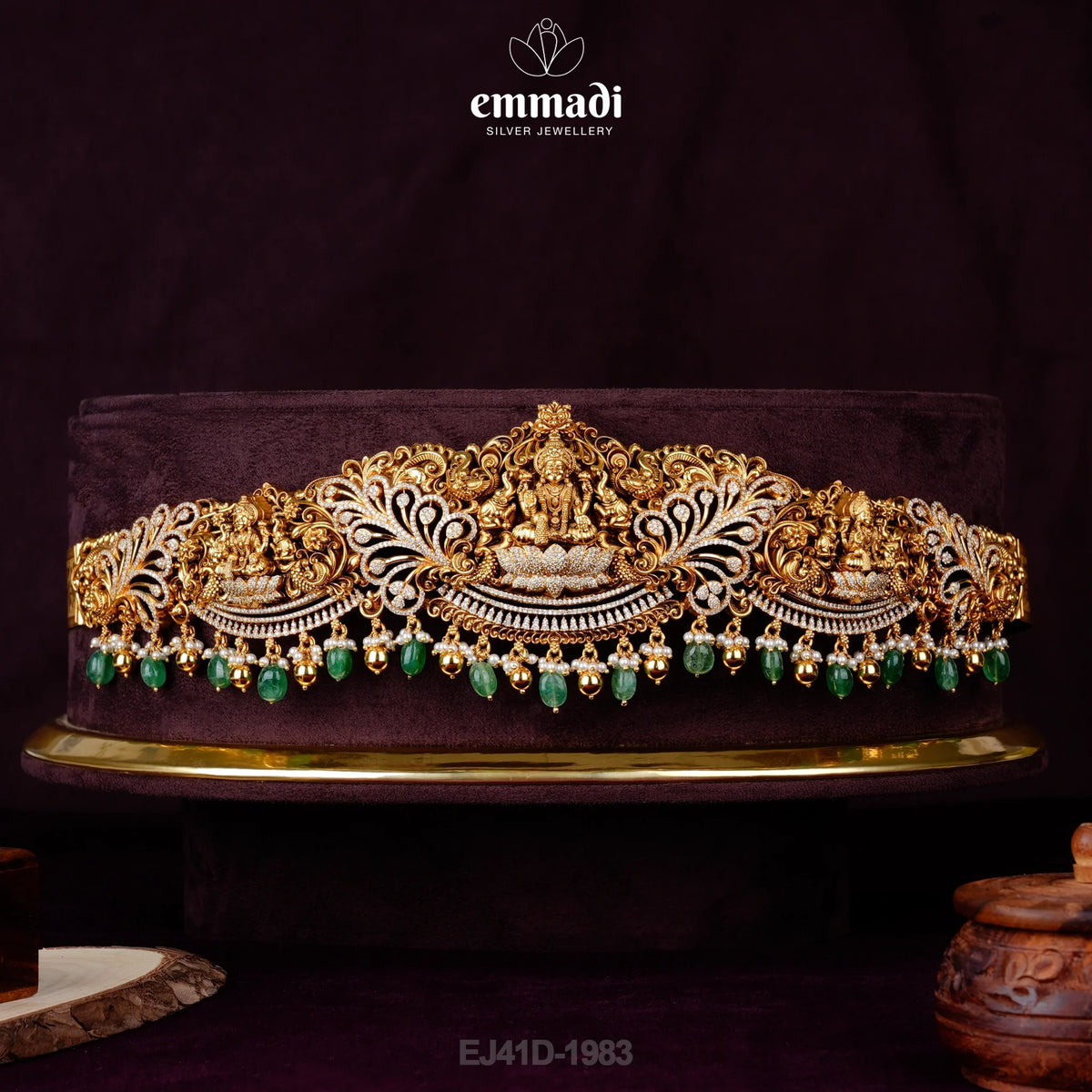 Abhylasha VADDANAM NAKSHI WHITE: Handcrafted Pure Gold Plated 92.5 Silver Vaddanam by Emmadi Jewellers