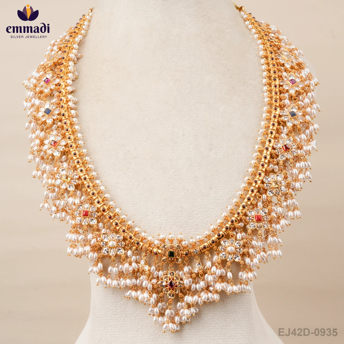 Manishini Guttapusalu Navrathan Long Necklace