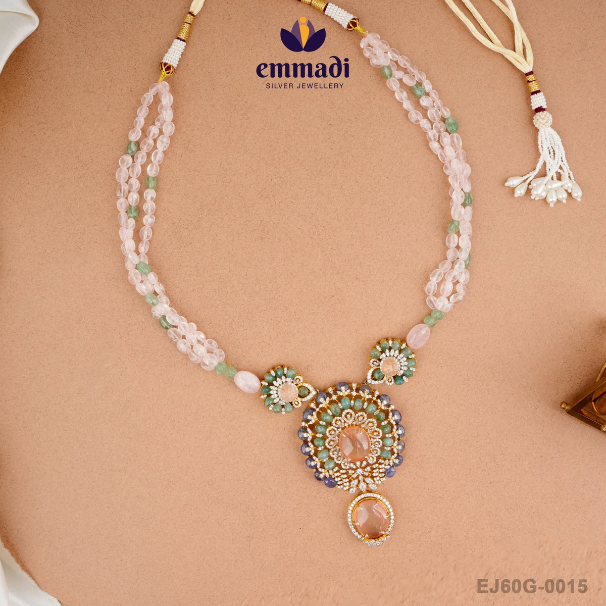 Shreya's Gemstone Pink Long Necklace: Handcrafted Indian Jewellery