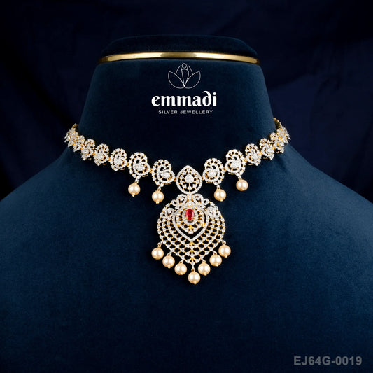 Maheshwari Premium Cz Red Necklace