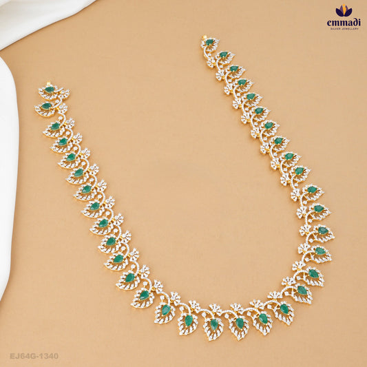 ARULARASI Long Necklace Premium CZ Green