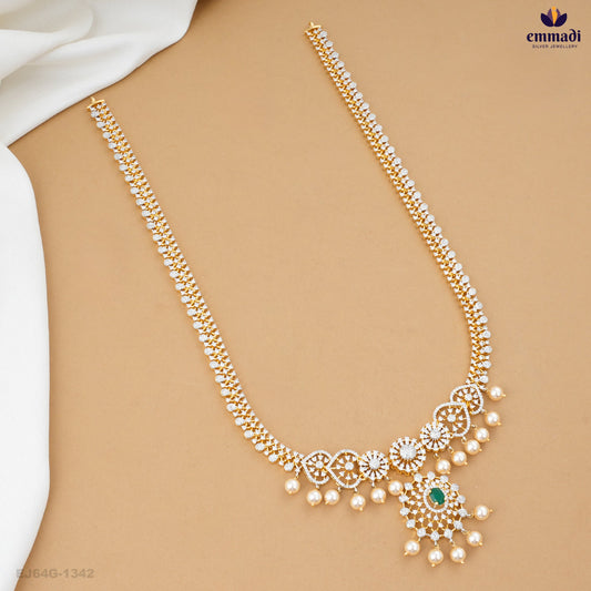 ARULCHELVI Elegant Green CZ Long Necklace
