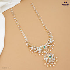 ARULNILA Elegant Long Necklace with Green CZ
