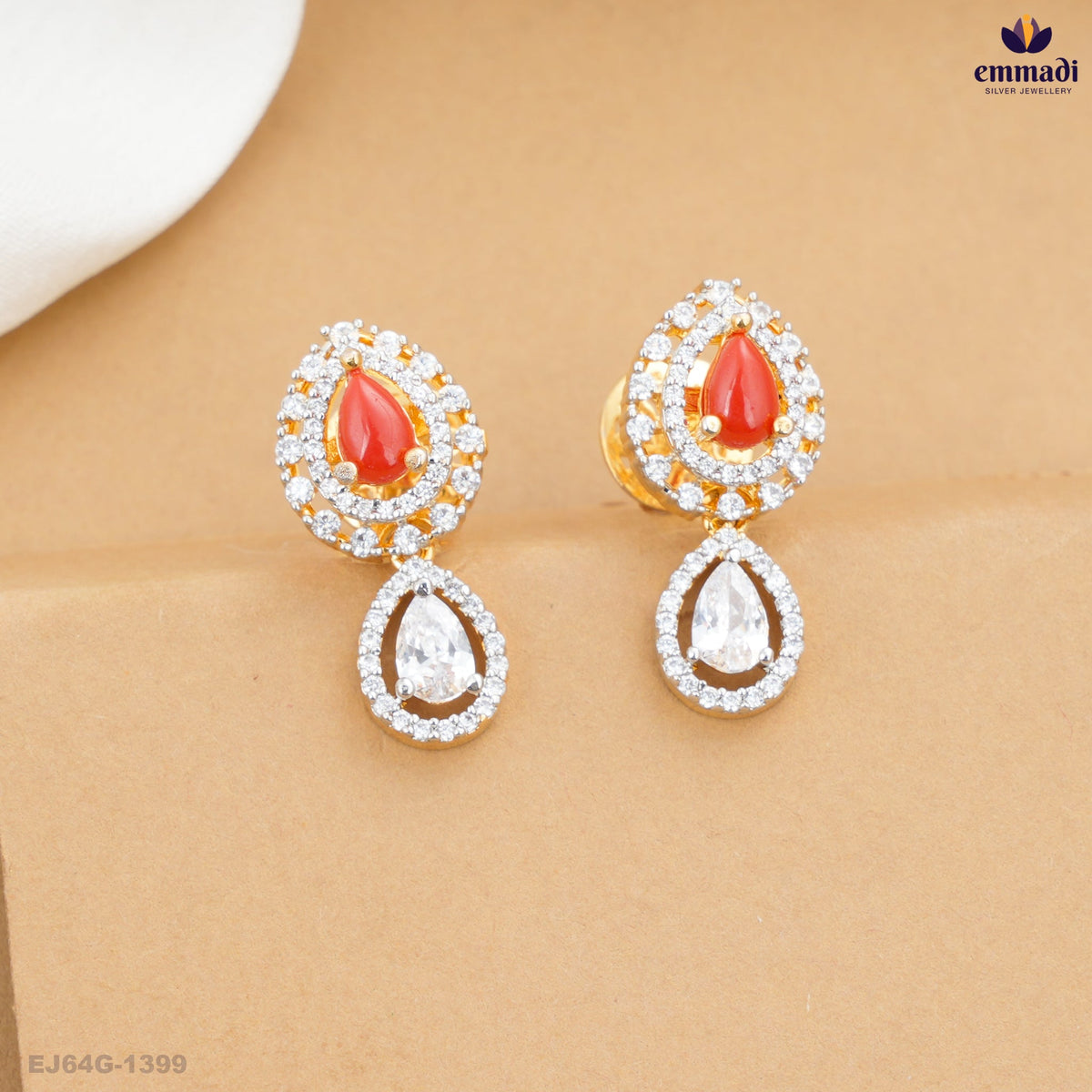 AYUSHIE Premium CZ Orange Hangings Jewellery