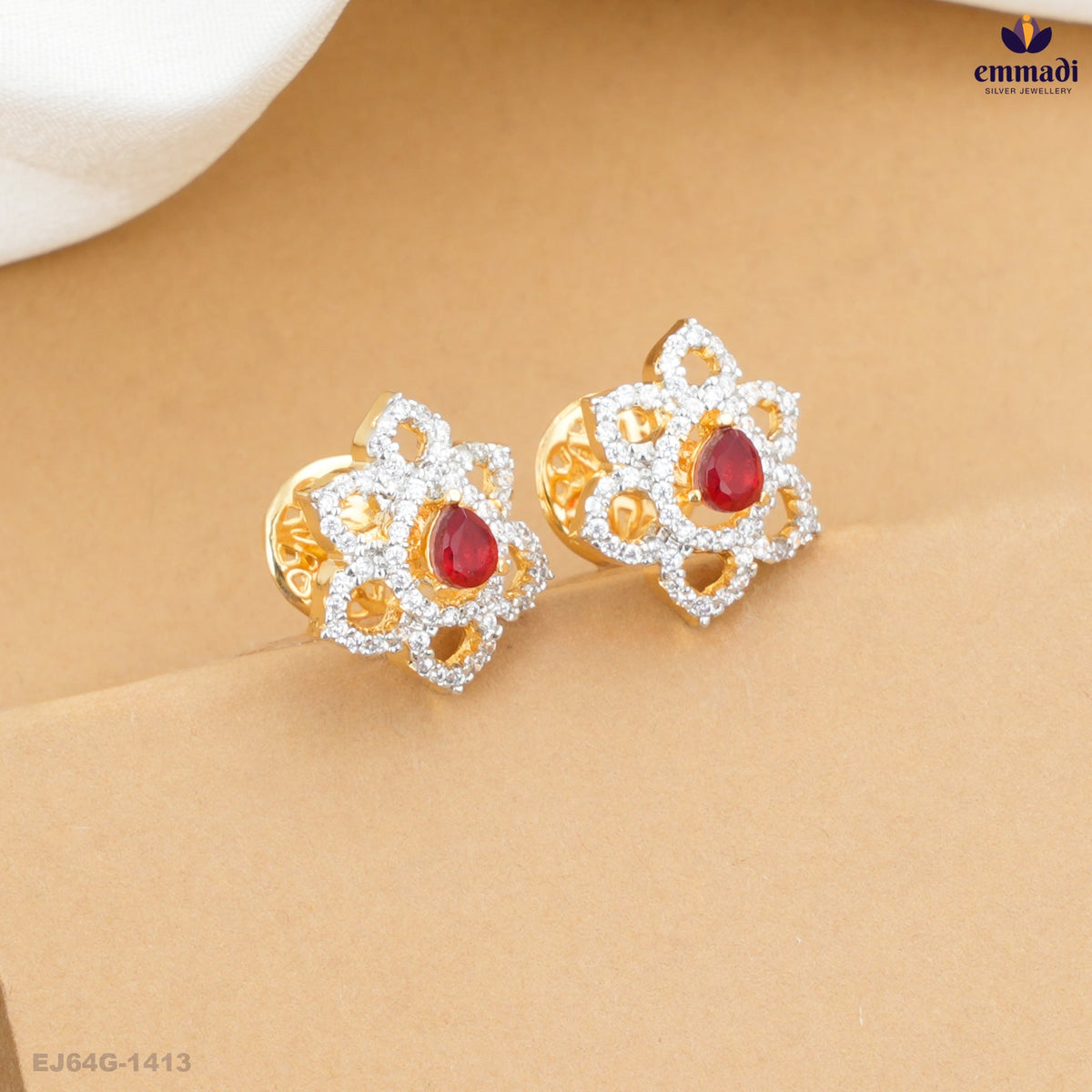 BAGHYALAKSHMI Premium CZ Red Studs