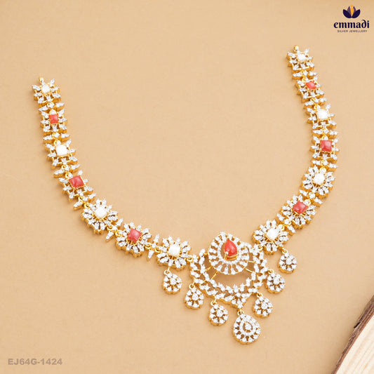 BAISHAKH Premium CZ Red Necklace