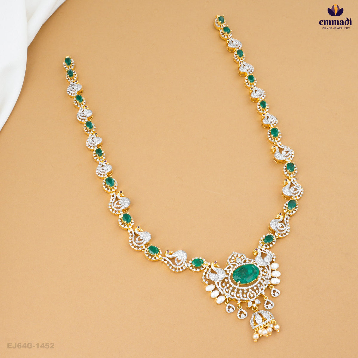 BARATEAH Long Necklace: Premium CZ Green