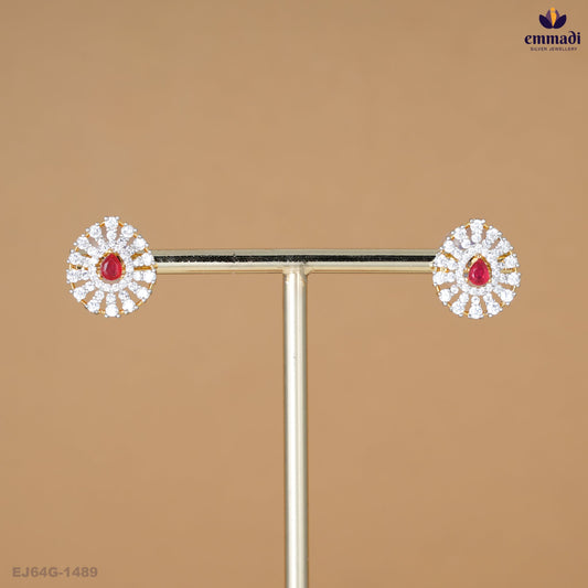 BHARATEAH Exquisite Red CZ Studs Jewelry
