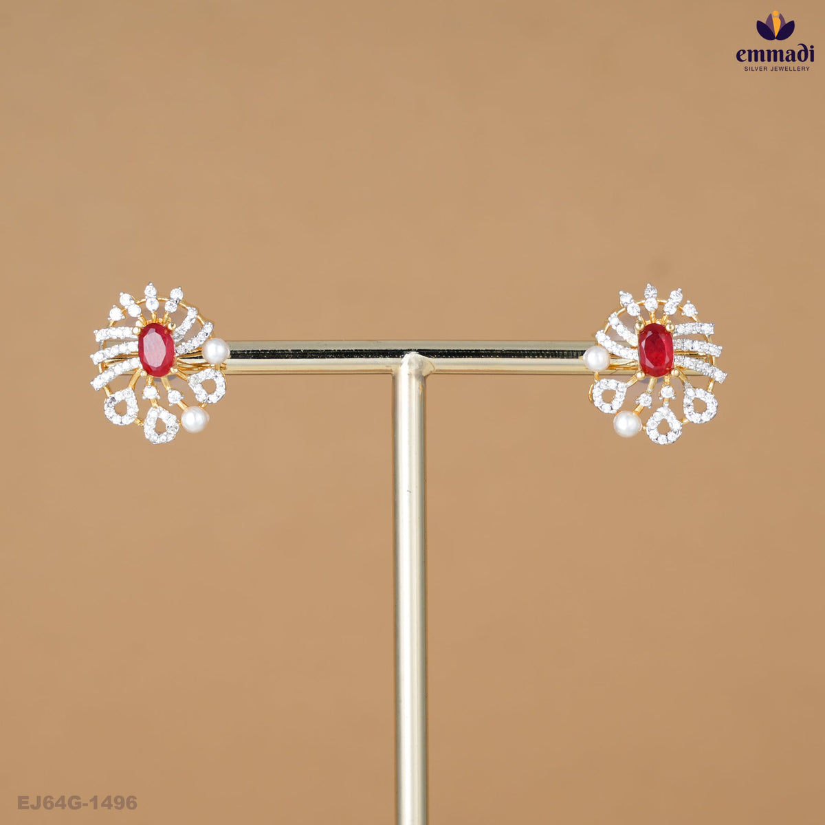 BHARAVI Premium Red CZ Studs Collection