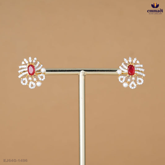 BHARAVI Premium Red CZ Studs Collection
