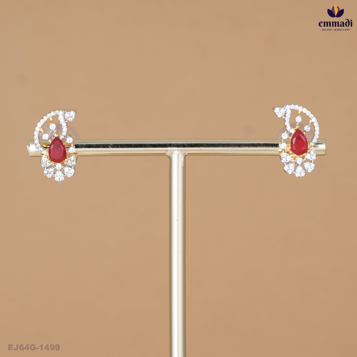 Bhavitha Premium Red CZ Silver Studs