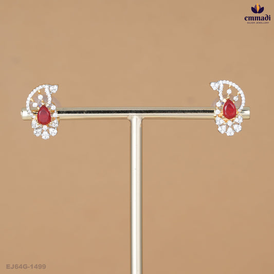 Bhavitha Premium Red CZ Silver Studs