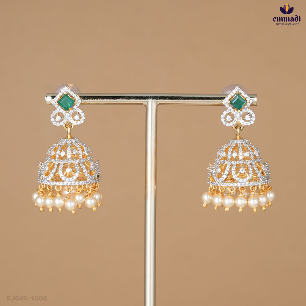 BHUMIDEVI Premium CZ Green Buttalu Silver Jewellery