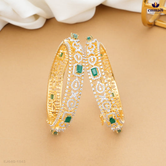 Chairavali Bangles Premium CZ Green Elegance