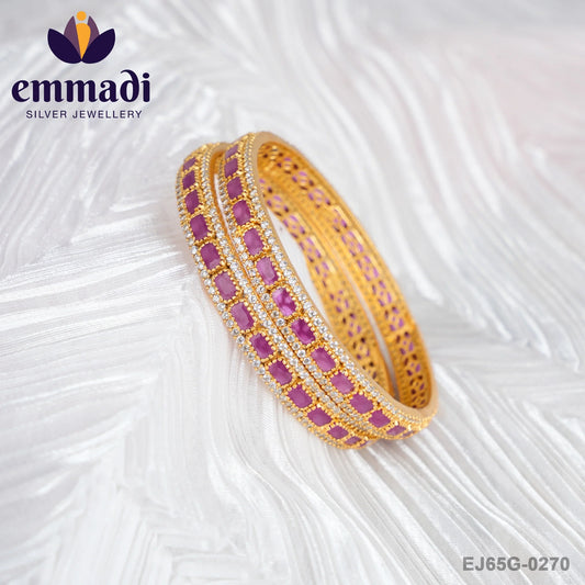 Kanakavahini Stone Pink Bangles