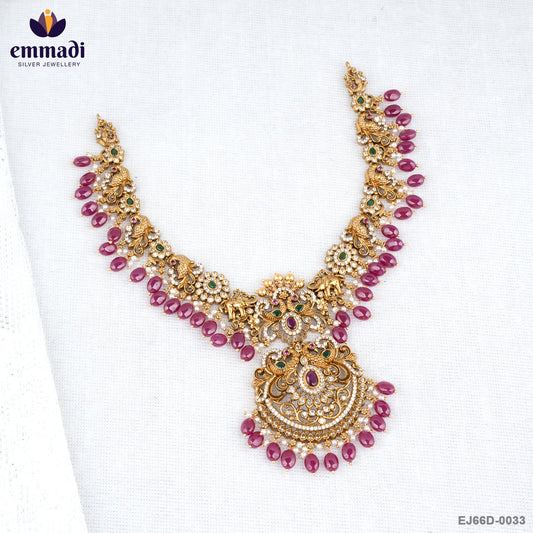 SWARALI Multi Color CZ Nakshi Necklace