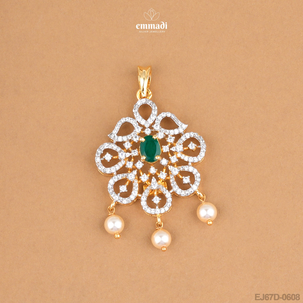 Gopi’s Premium Green CZ Pendant and Goldy Premium CZ Green Studs Collection