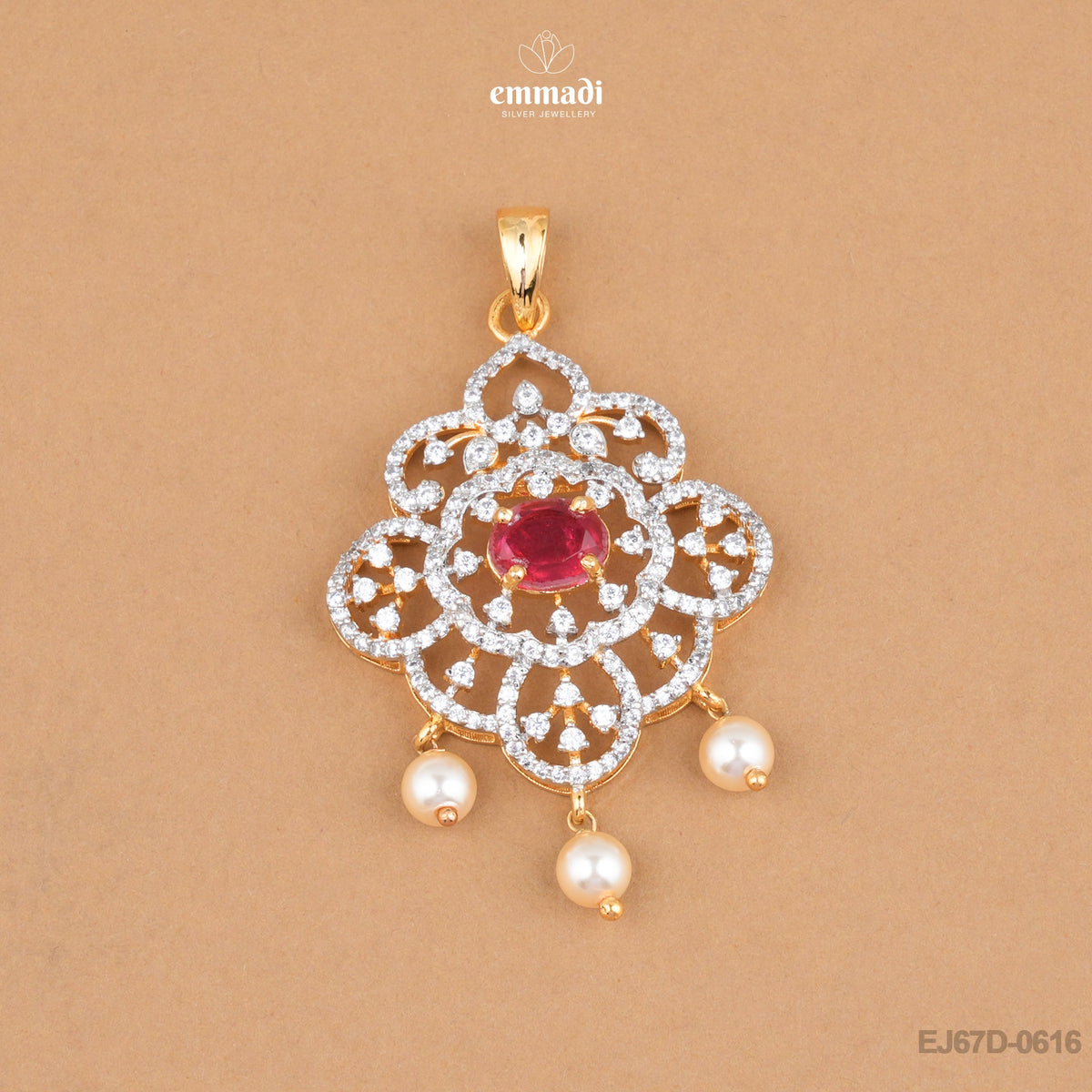 Gaytri Silver Pendant with Premium CZ and Gaura Premium CZ Studs Collection