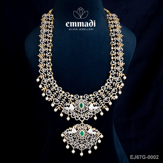 Chandra's Exquisite CZ Green Long Necklace: Premium Indian Jewellery