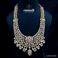 Chandra's Exquisite CZ Green Long Necklace: Premium Indian Jewellery