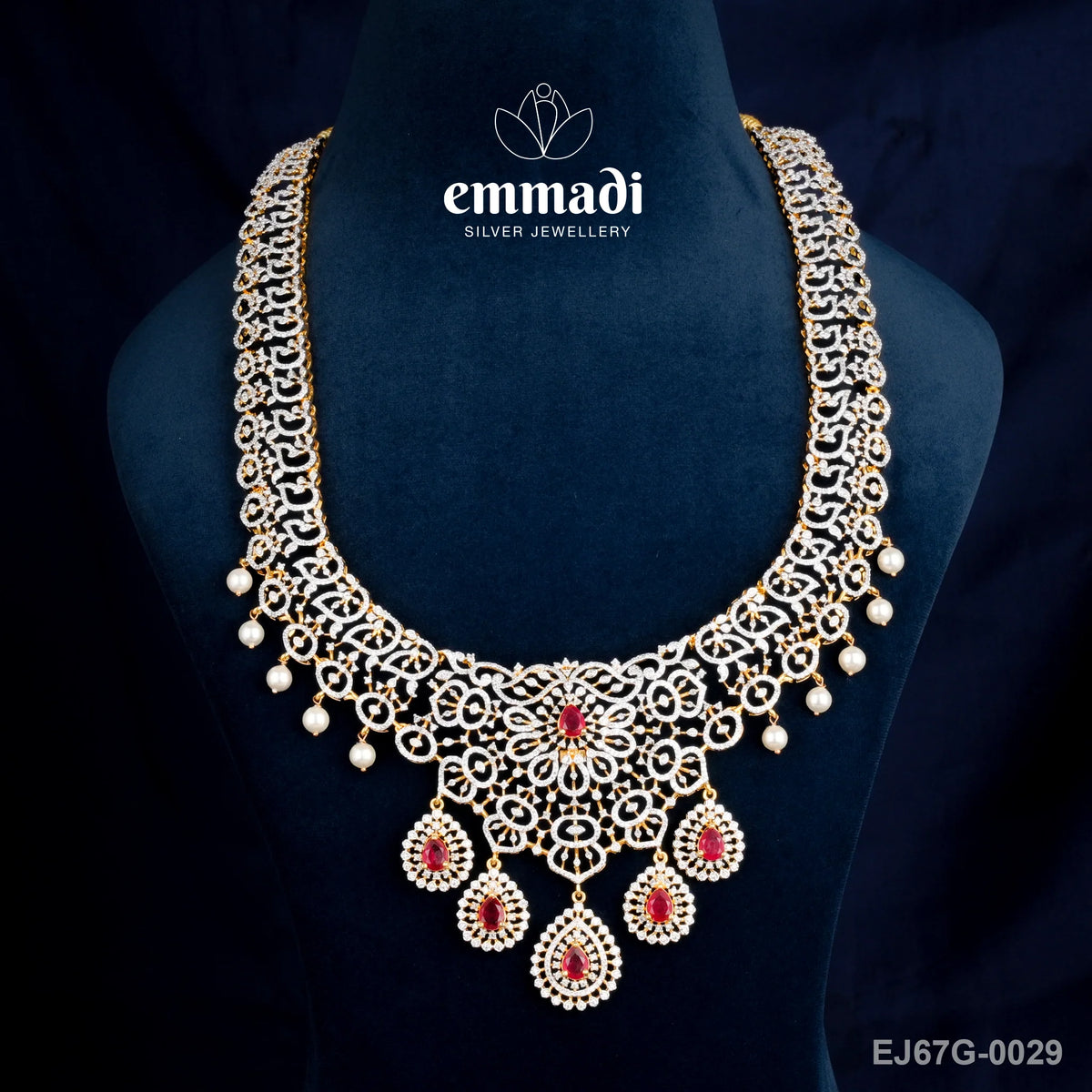 Sanskriti Jewels: Premium Indian CZ Red Long Necklace