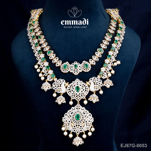 Chandra's Exquisite CZ Green Long Necklace: Premium Indian Jewellery