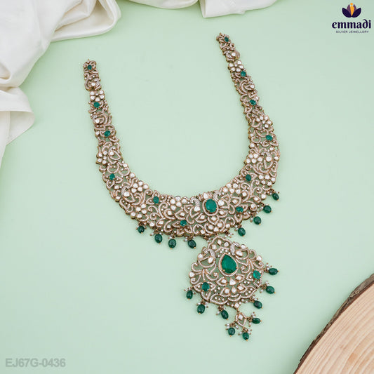 ### Title: Hiral Elegant Green Victorian Long Necklace