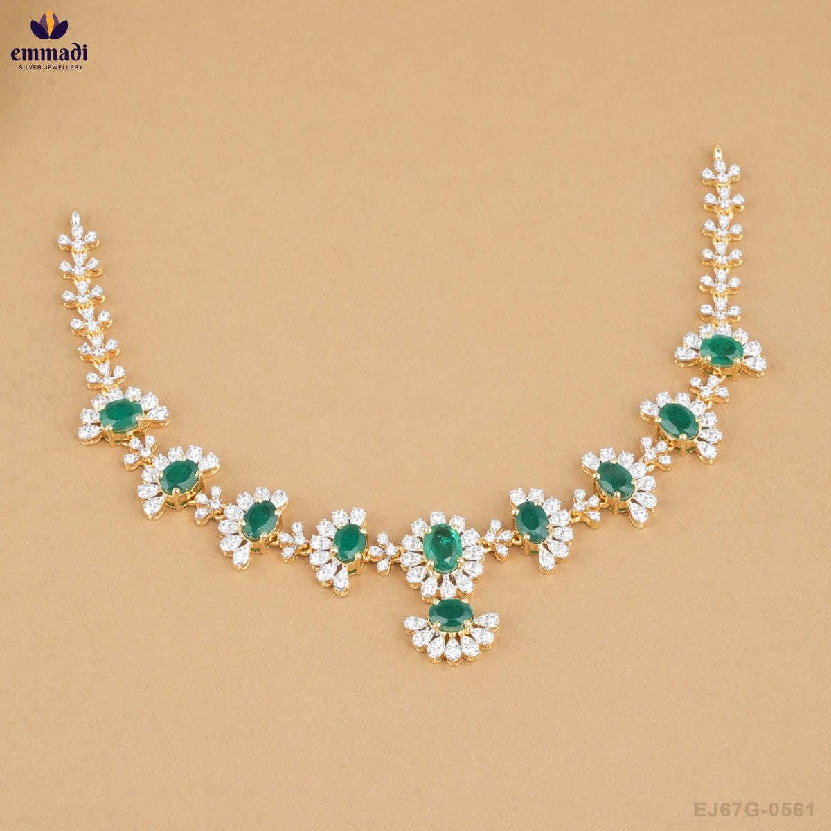 AARYANA Elegant Green CZ Necklace