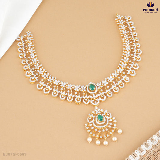 AAVANYA Exquisite Green CZ Necklace