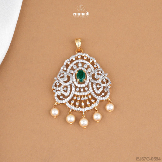 Dharmshila Green Premium CZ Pendant and Elegance Premium CZ Studs Set