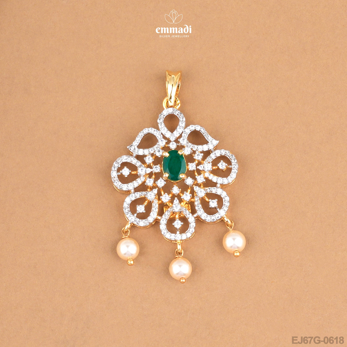 Chandrakala Premium CZ Pendant and Chando Elegant CZ Studs Set